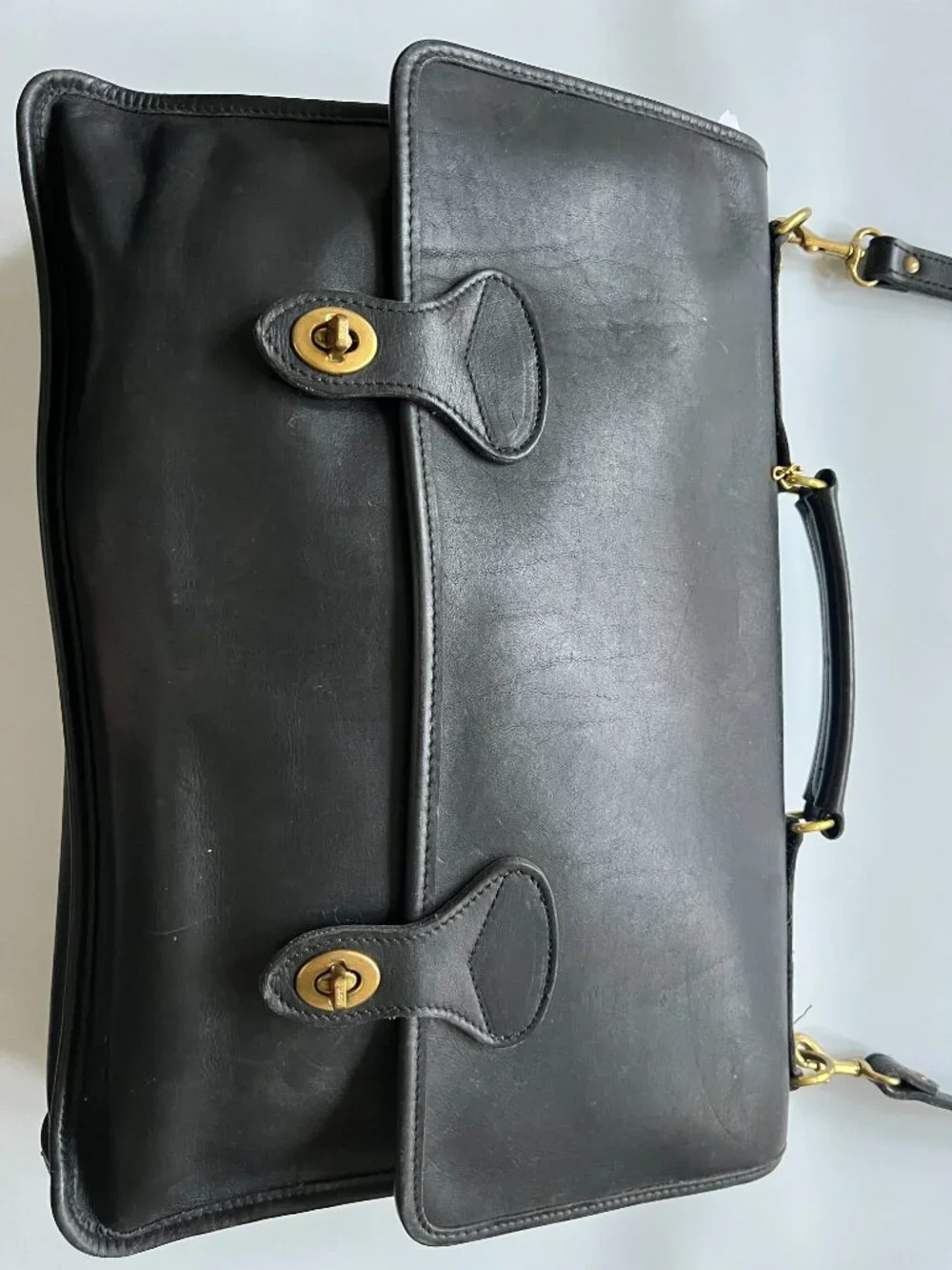 Jack Georges Black Leather University Briefcase / Laptop Bag #2456